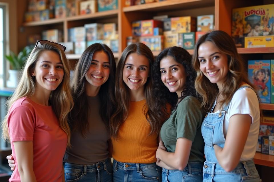 El equipo de Ludoteca Xochimilco sonriendo en la tienda, rodeados de juegos de mesa.